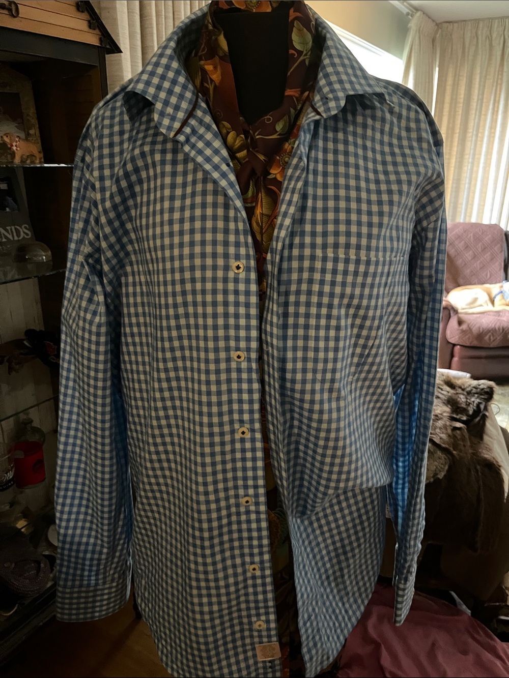 Peter Millar Blue and White Gingham Button-Down Shirt